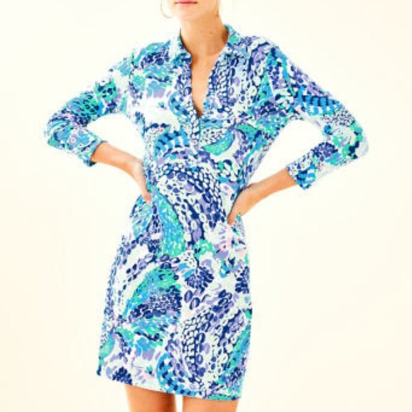 Lilly Pulitzer Dresses & Skirts - Lilly Pulitzer Upf 50+ Ansley Polo Dress. Turquoise Oasis Wave After Wave. Sz L